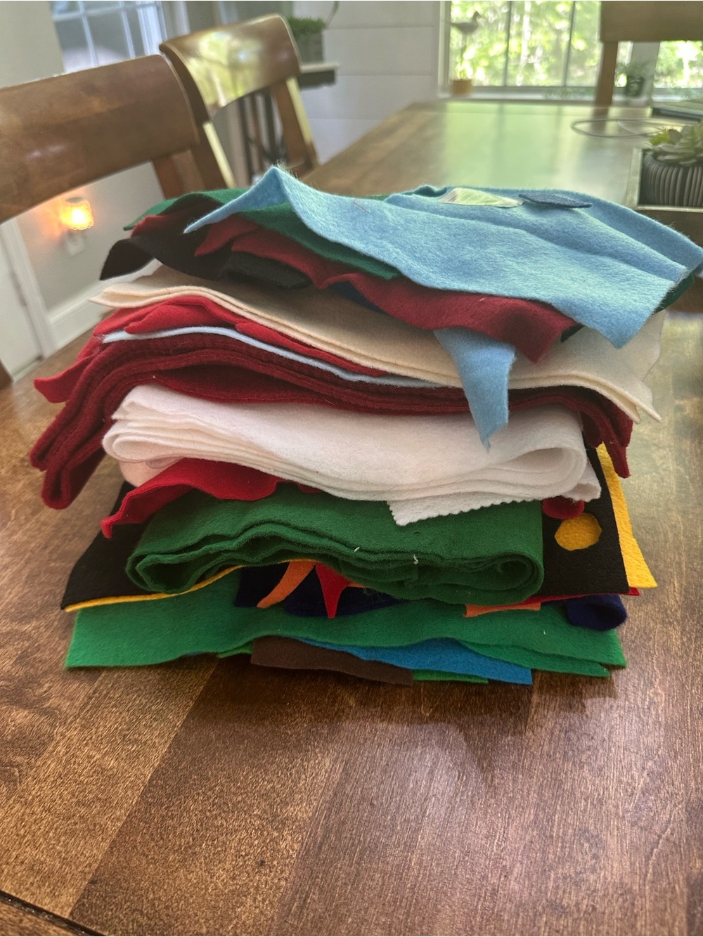 Scrape felting - Blue/Green/Red/White